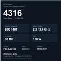 Intel Xeon Silver 4316 20-core server processor, FCLGA4189, sSpec SRKXH - reference spec card